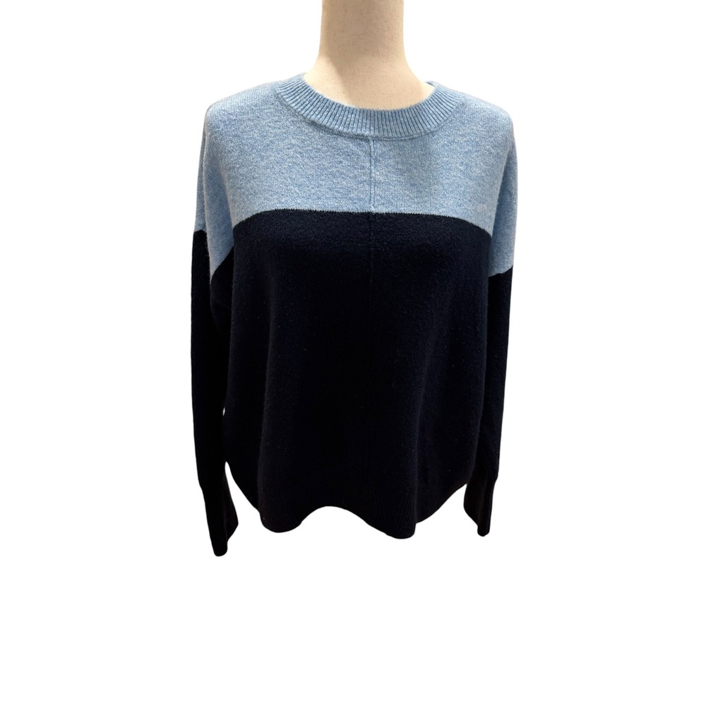 Vince Camuto Womens Colorblock Crewneck Sweater Blue Navy Knit Pullover Size M